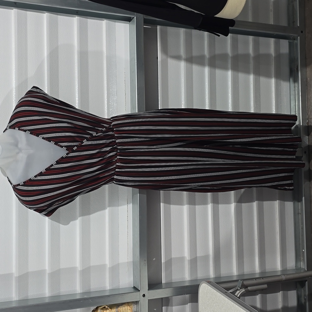 Caution to the wondered Black Red White Striped Jumpsuit Romper Size Large
